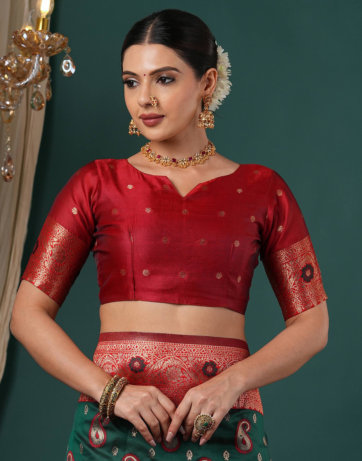 Dark Green Silk Woven Banarasi Saree