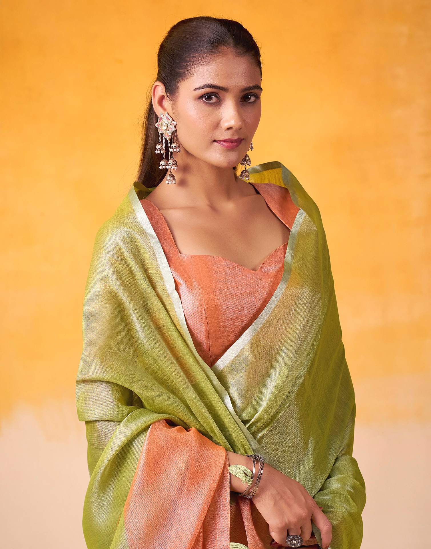 Mehandi Green Tissue Silk Woven Plain Saree