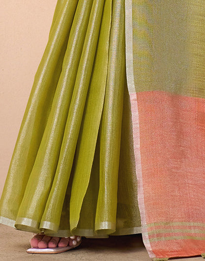 Mehandi Green Tissue Silk Woven Plain Saree