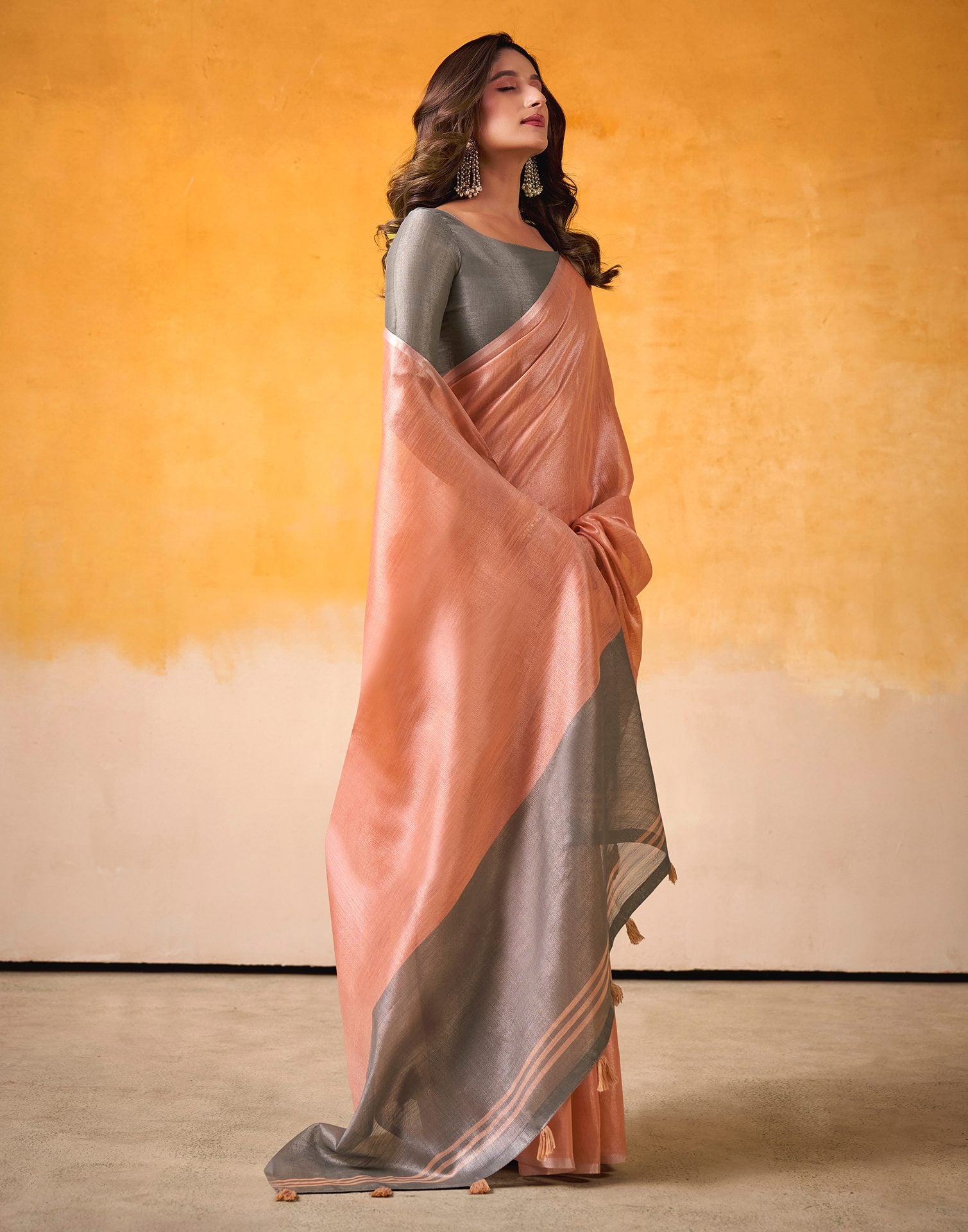 Peach Tissue Silk Woven Saree