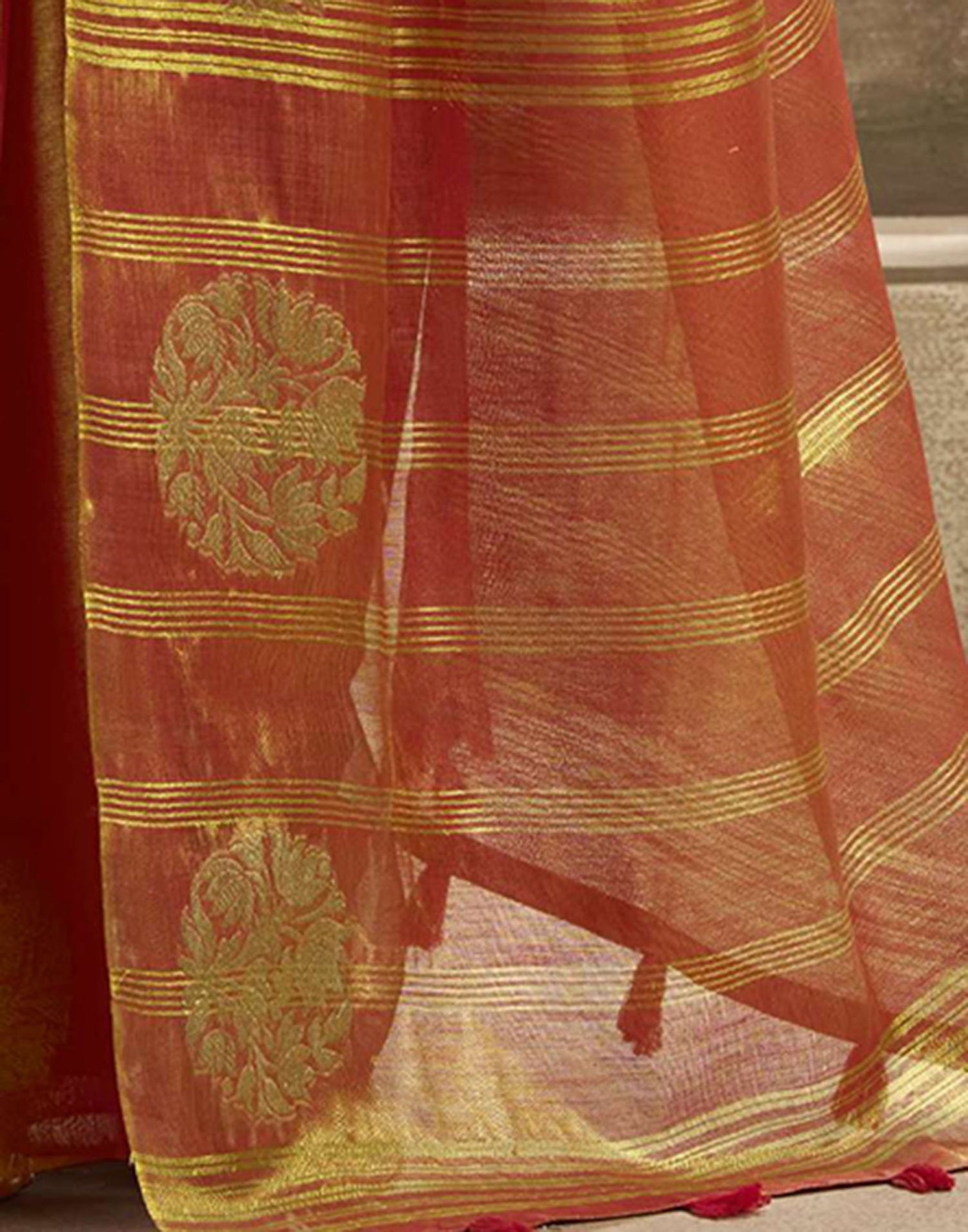 Orange Tissue Silk Woven Saree