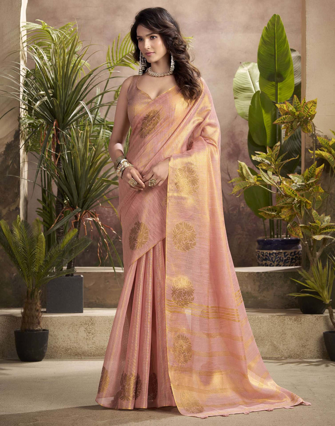 Rose Pink Tissue Silk Woven Saree