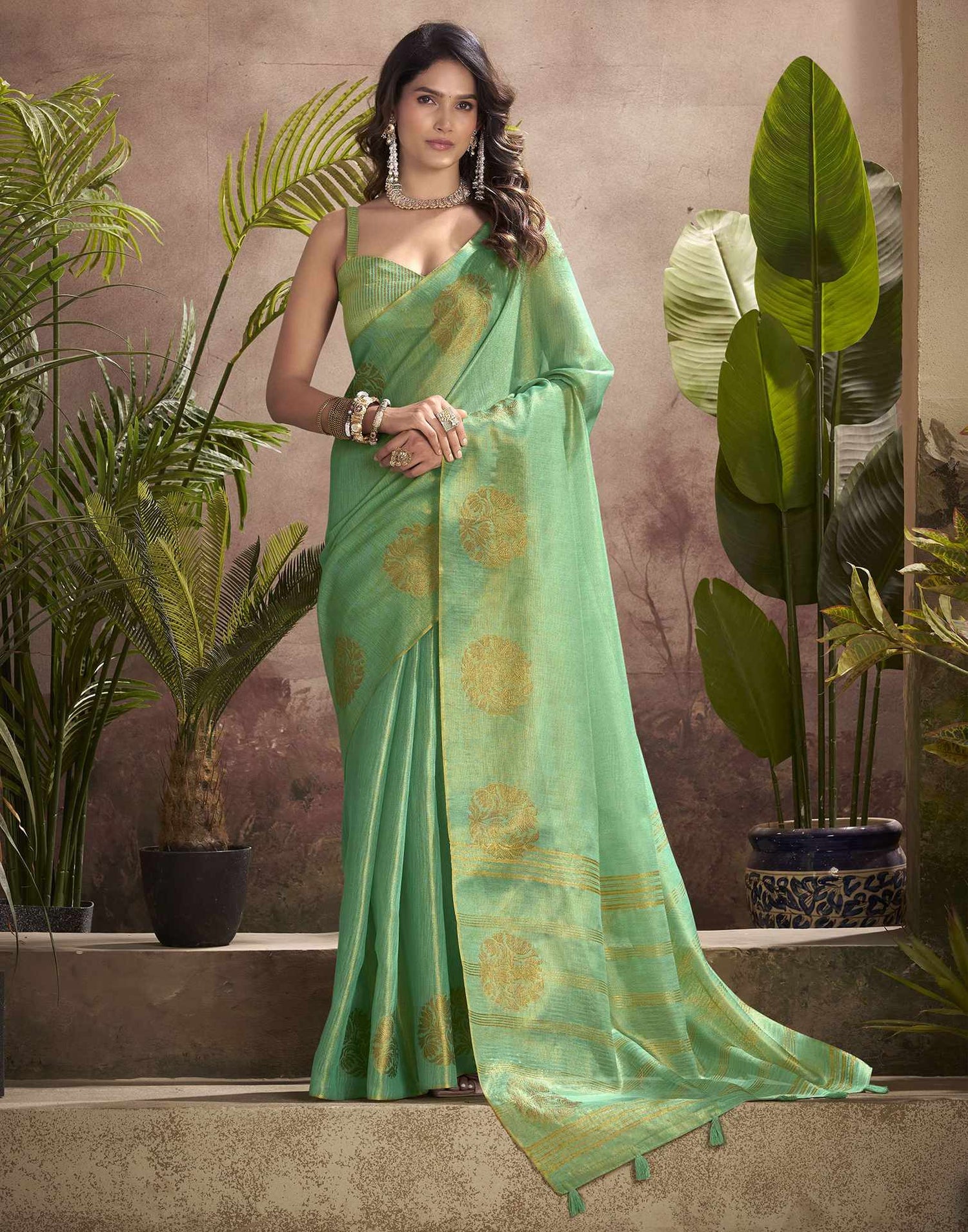 Sea Green Tissue Silk Woven Saree