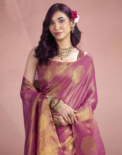 Rani Pink Tissue Silk Woven Saree