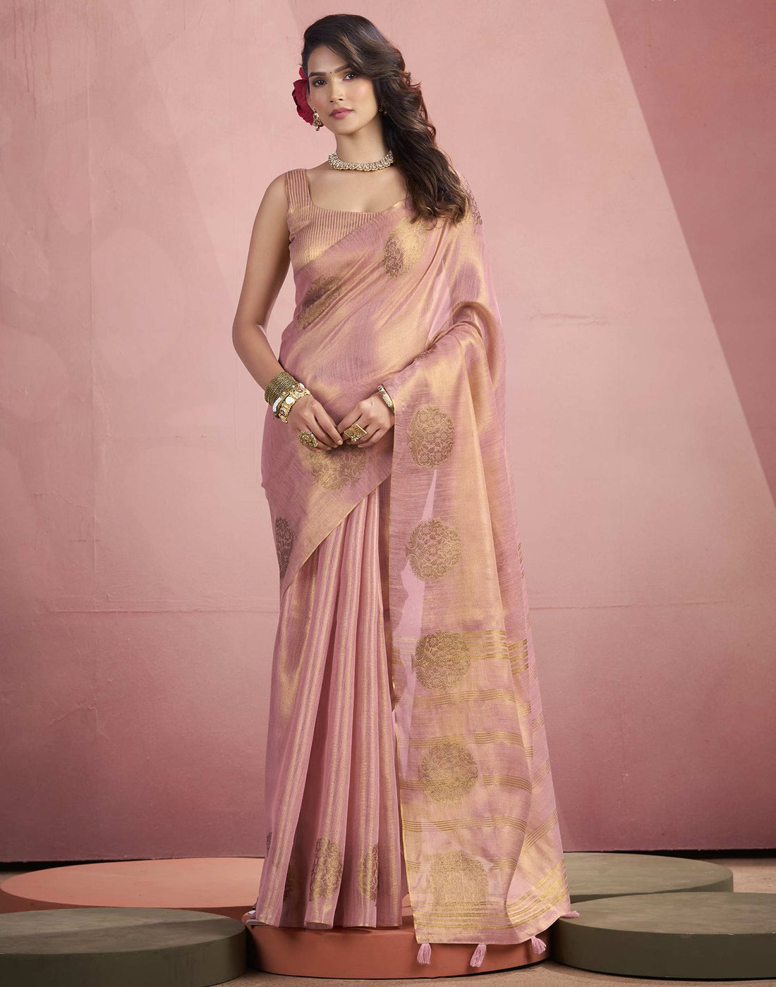 Rose Pink Tissue Silk Woven Saree