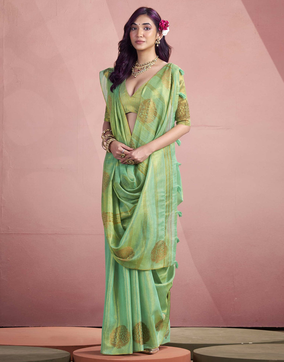 Sea Green Tissue Silk Woven Saree