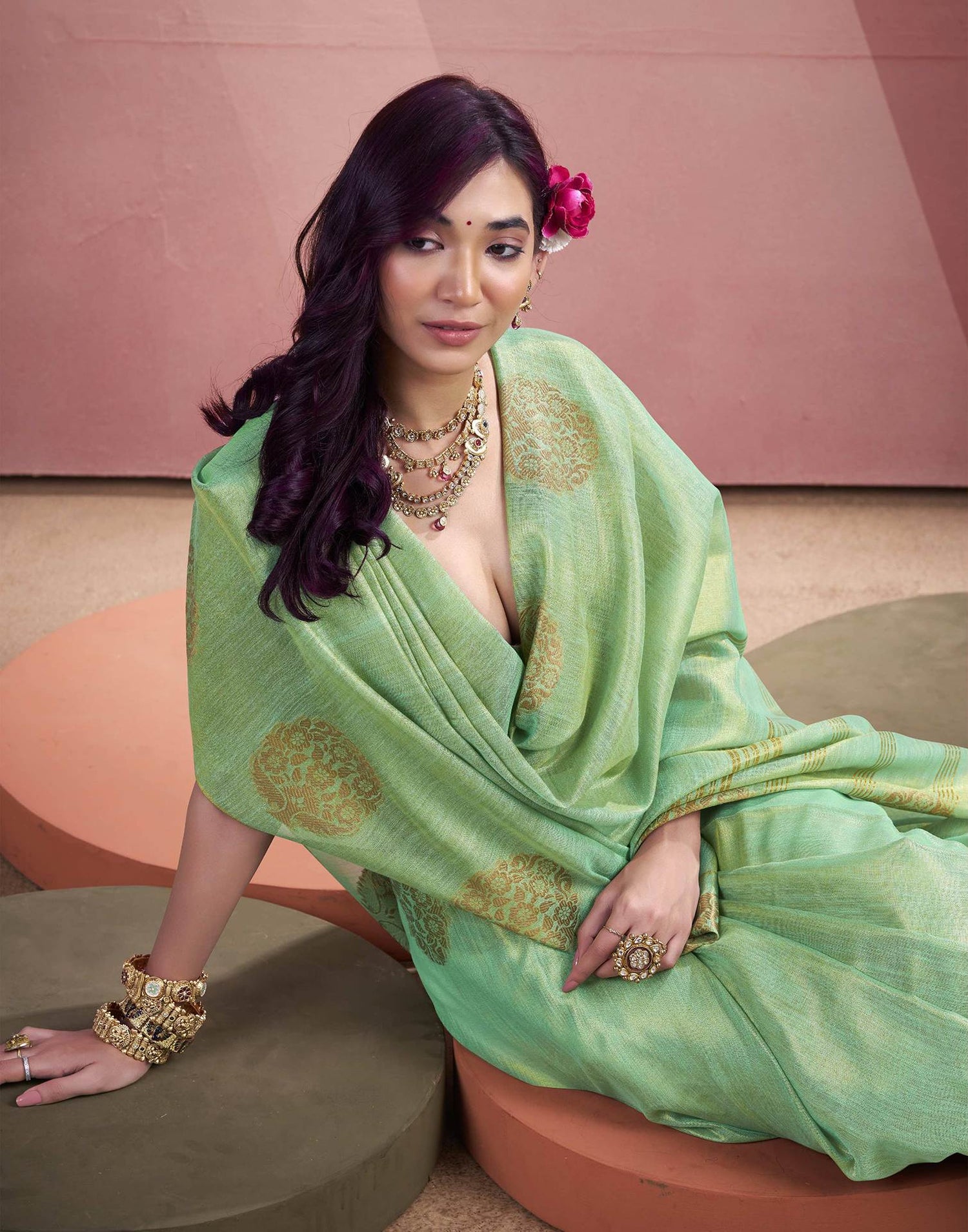 Sea Green Tissue Silk Woven Saree