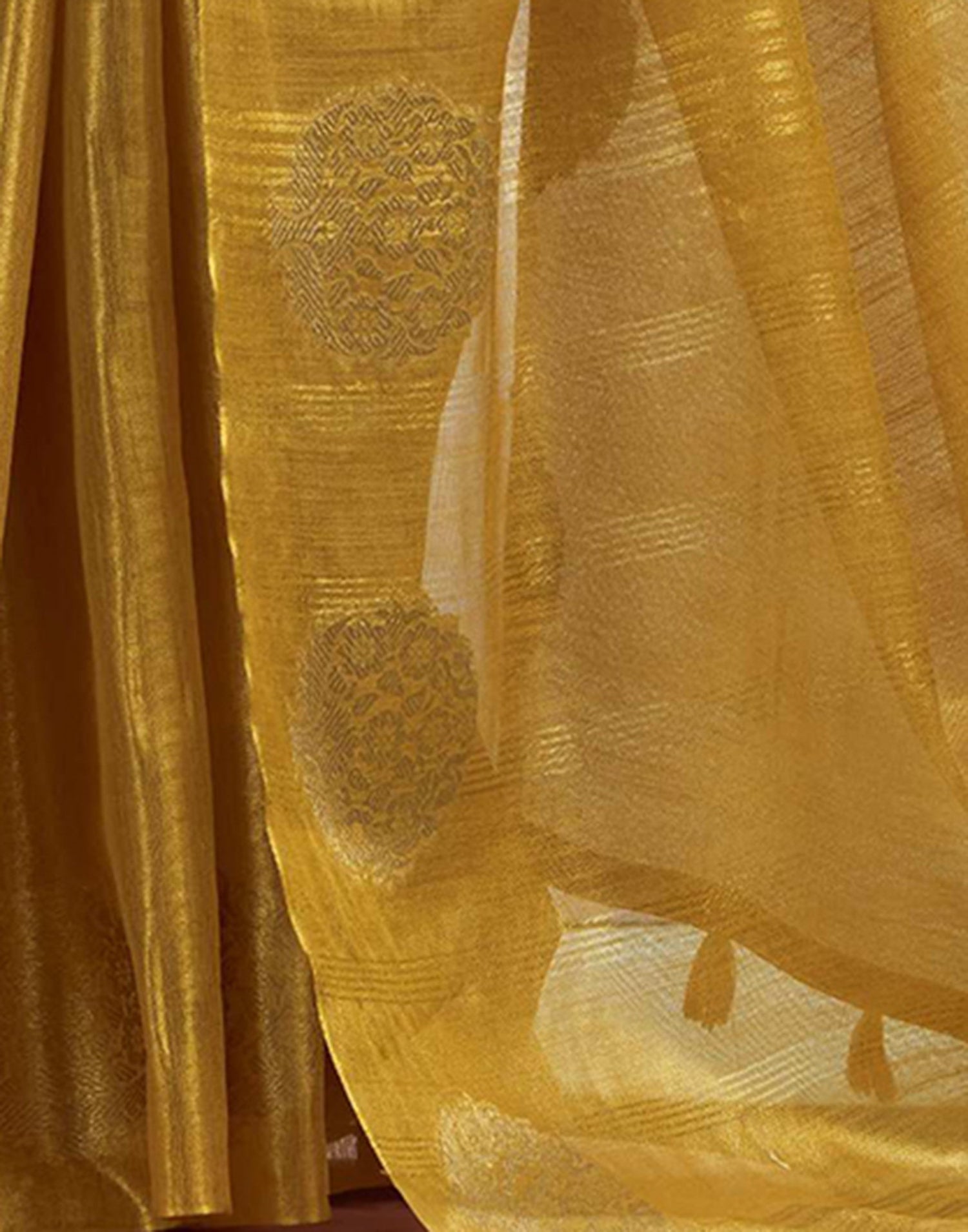 Mustard Yellow Tissue Silk Woven Saree