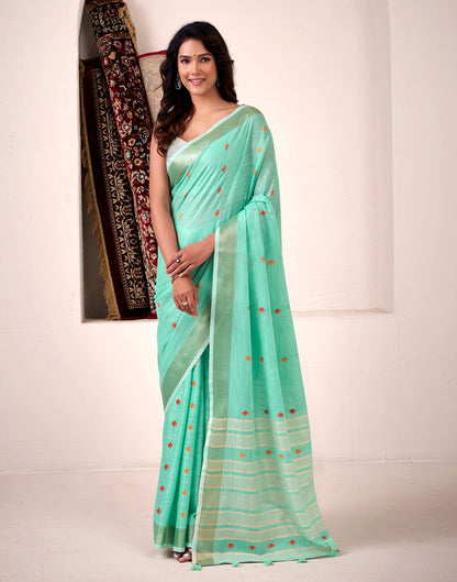 Sea Green Silk Woven Saree