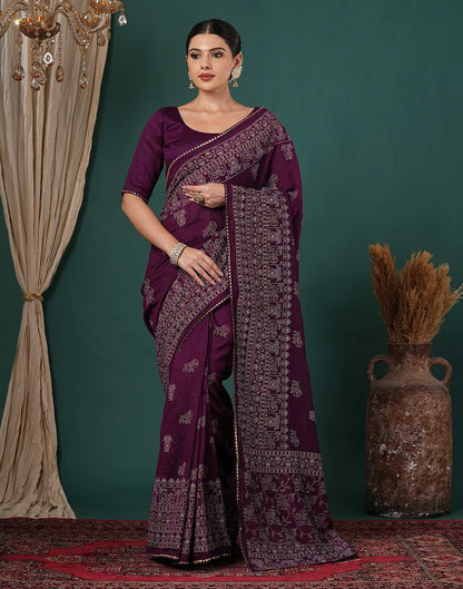 Dark Purple Silk Printed Saree
