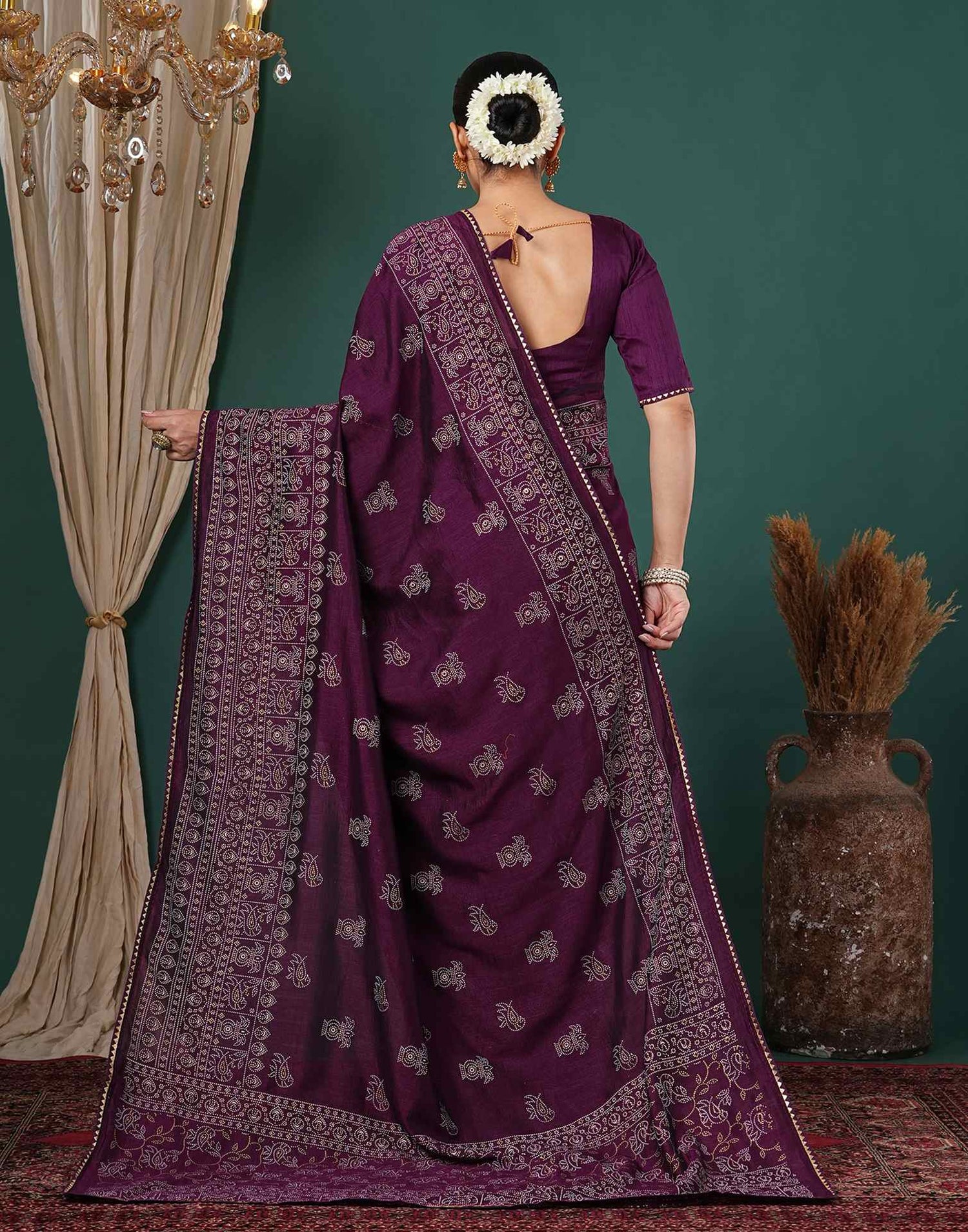 Dark Purple Silk Printed Saree