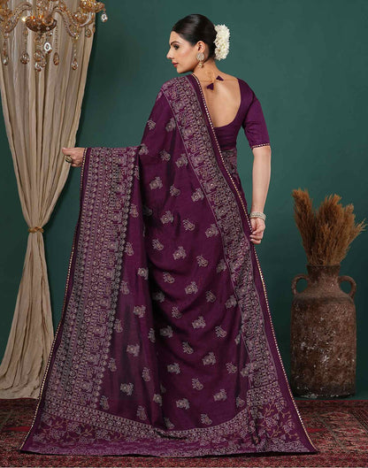 Dark Purple Silk Printed Saree