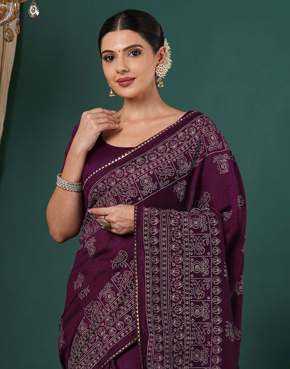 Dark Purple Silk Printed Saree