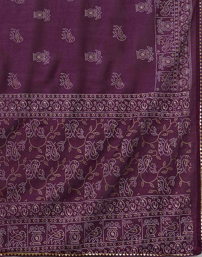 Dark Purple Silk Printed Saree