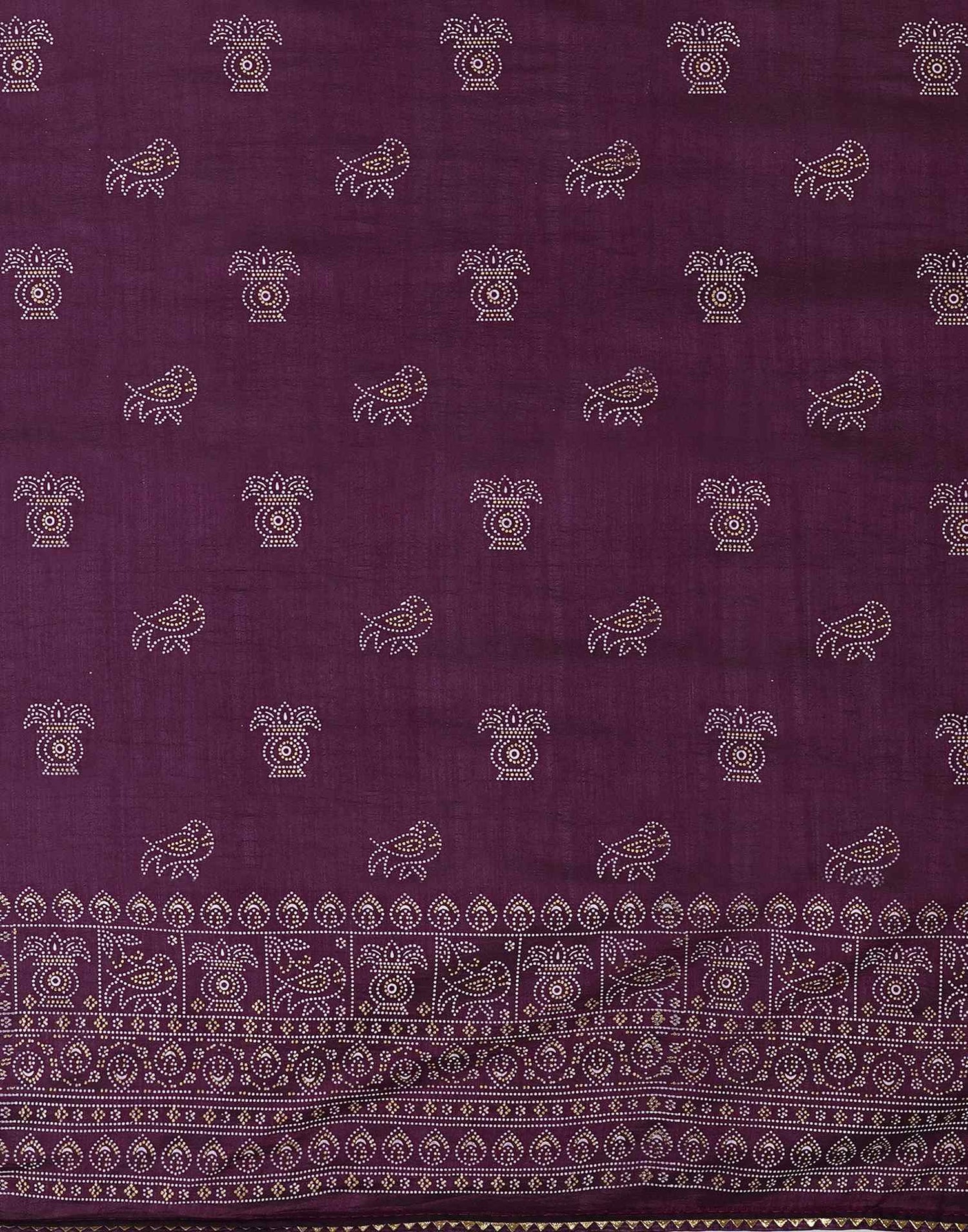 Dark Purple Silk Printed Saree