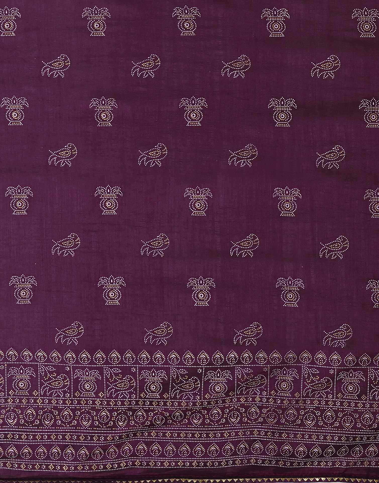 Dark Purple Silk Printed Saree
