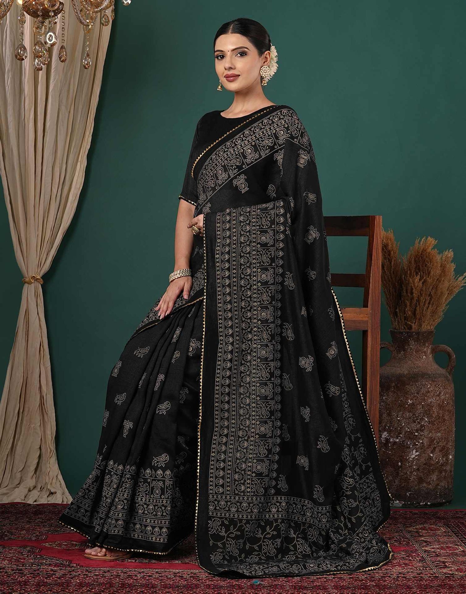 Black Silk Printed Saree