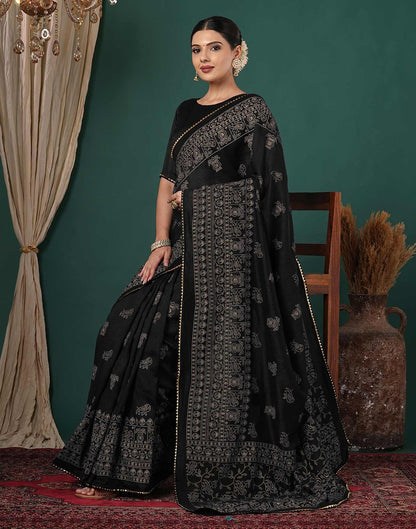 Black Silk Printed Saree