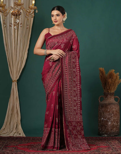 Maroon Silk Printed Saree