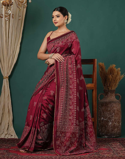 Maroon Silk Printed Saree