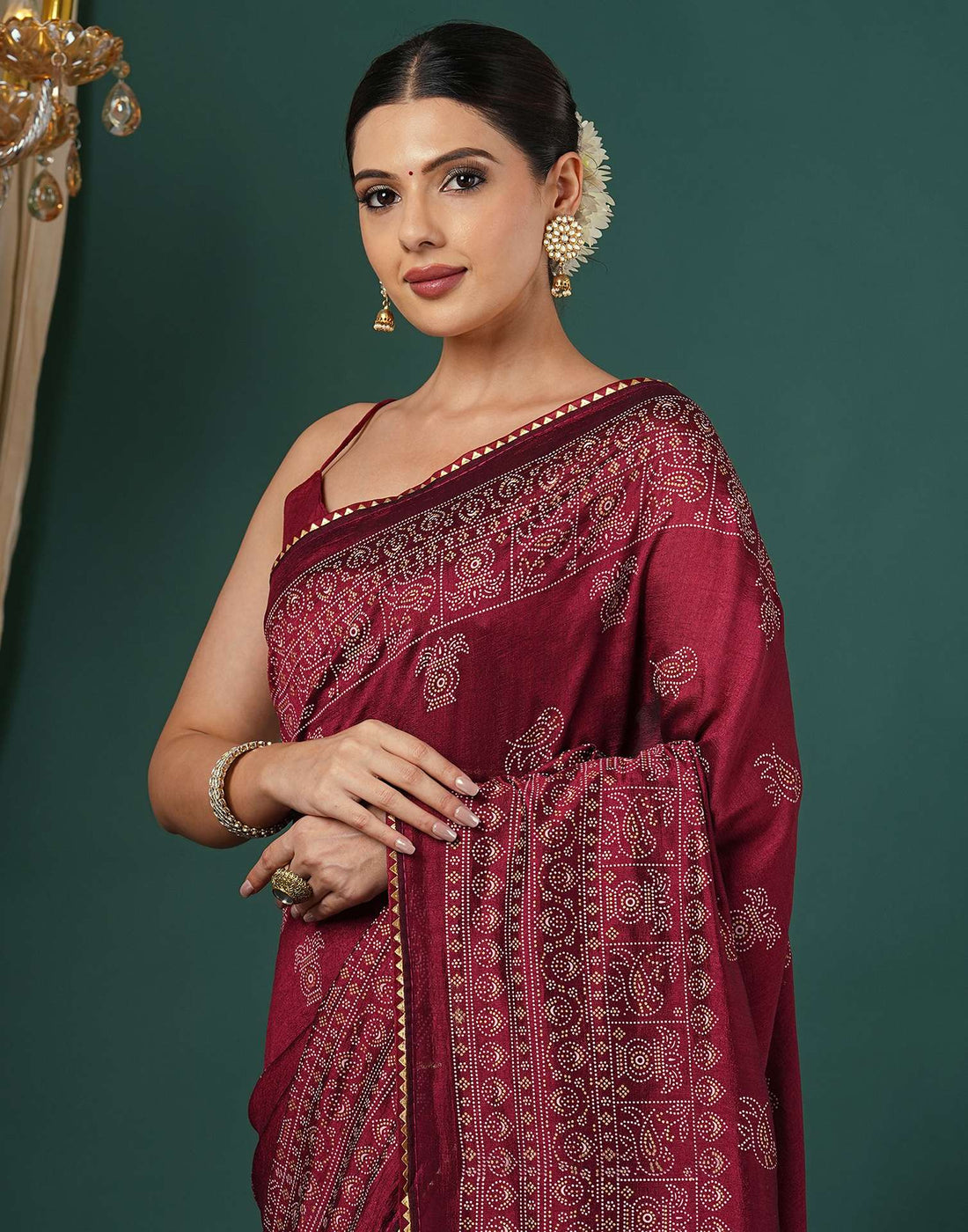 Maroon Silk Printed Saree