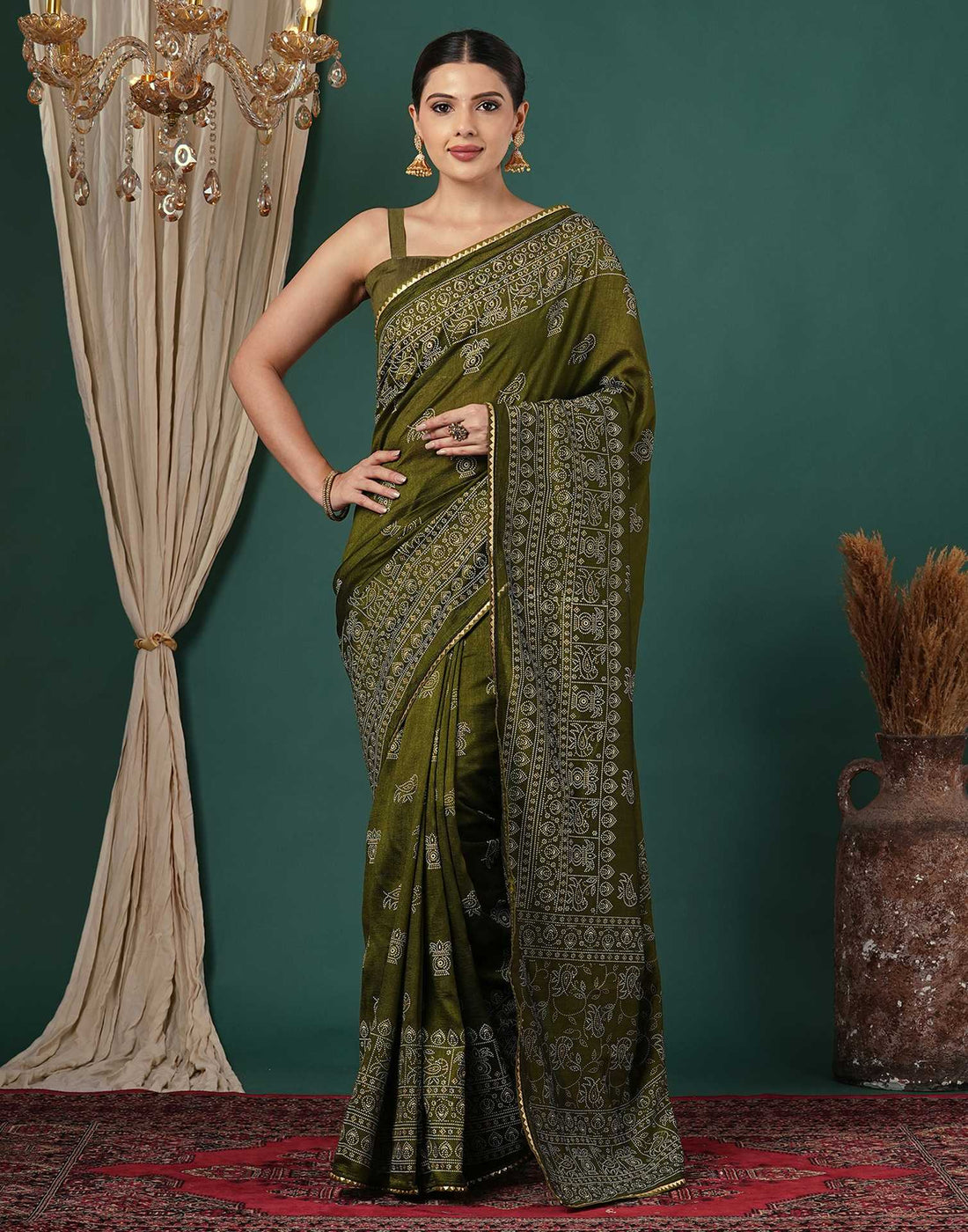 Mehandi Green Silk Printed Saree