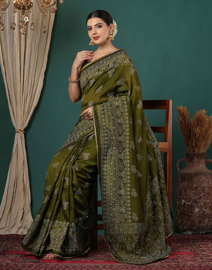 Mehandi Green Silk Printed Saree