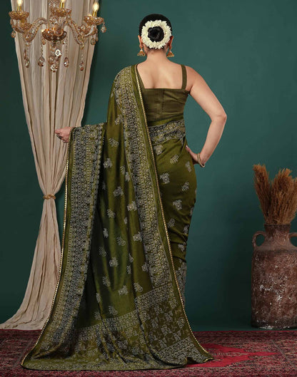Mehandi Green Silk Printed Saree