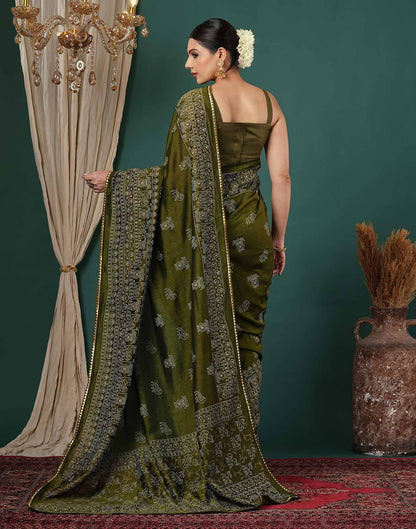 Mehandi Green Silk Printed Saree