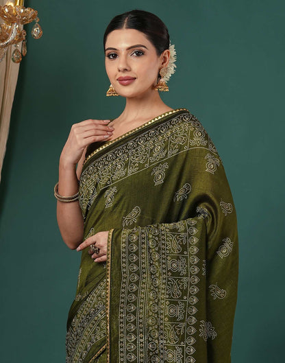 Mehandi Green Silk Printed Saree