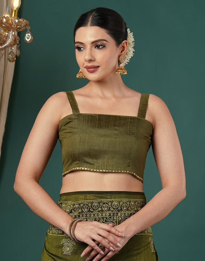 Mehandi Green Silk Printed Saree