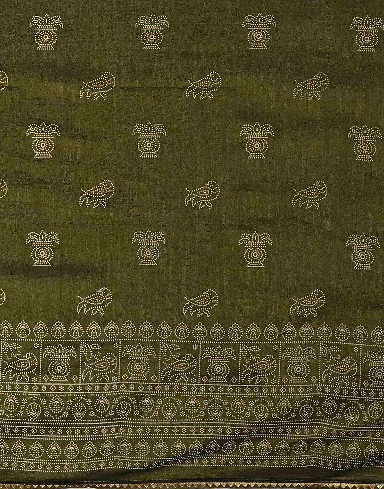 Mehandi Green Silk Printed Saree