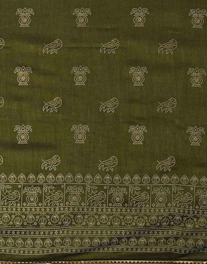 Mehandi Green Silk Printed Saree