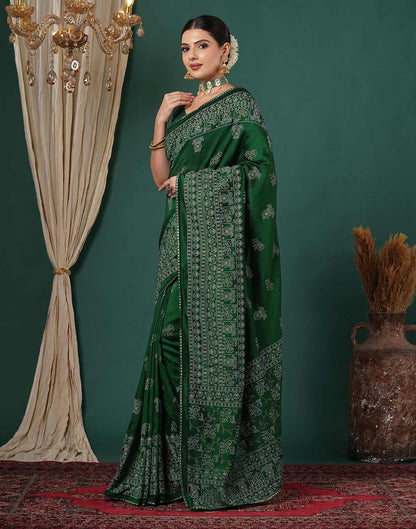 Bottle Green Silk Printed Saree