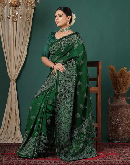 Bottle Green Silk Printed Saree