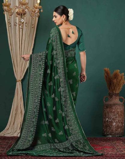 Bottle Green Silk Printed Saree