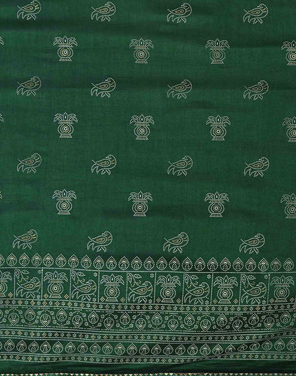 Bottle Green Silk Printed Saree