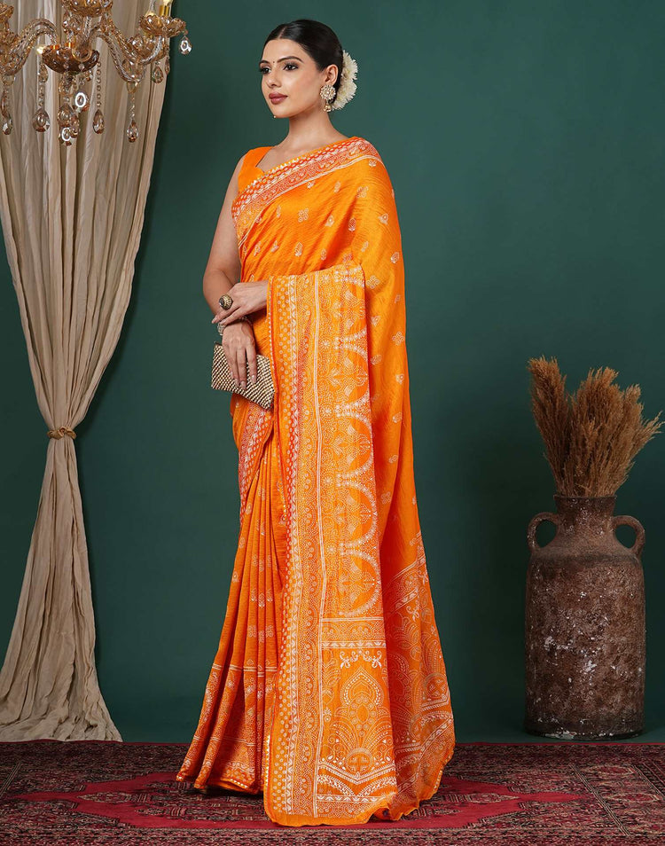 Orange Silk Printed Saree