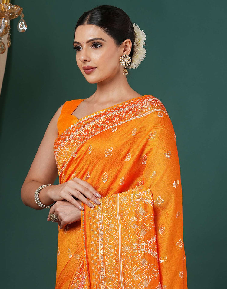 Orange Silk Printed Saree