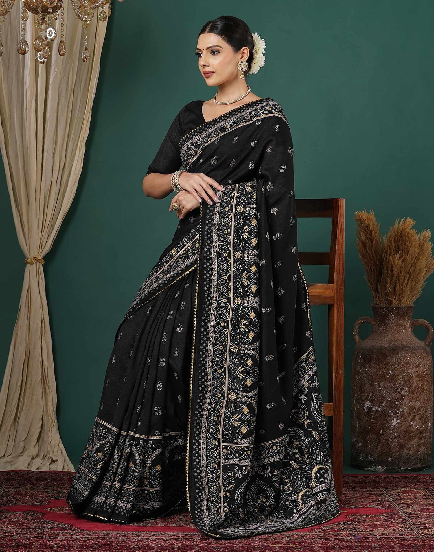 Black Silk Printed Saree