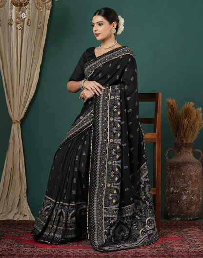 Black Silk Printed Saree