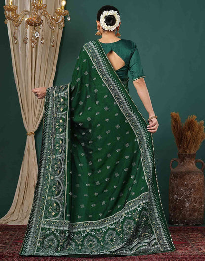 Bottle Green Silk Printed Saree
