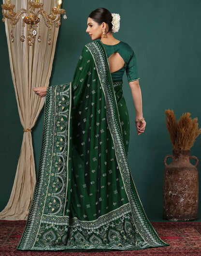 Bottle Green Silk Printed Saree