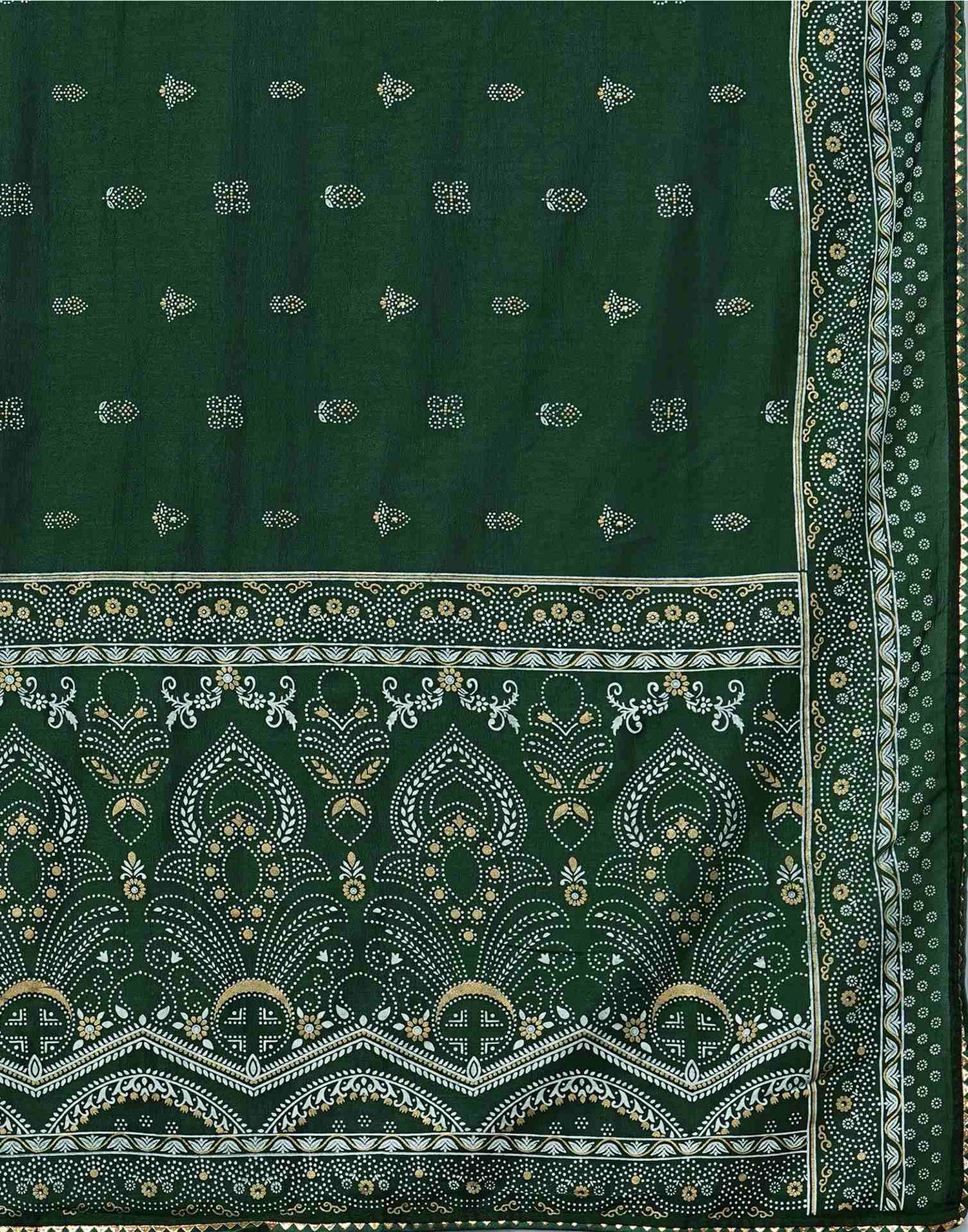 Bottle Green Silk Printed Saree