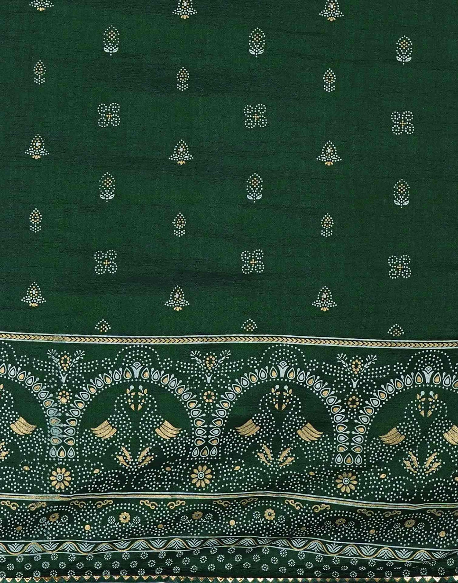 Bottle Green Silk Printed Saree
