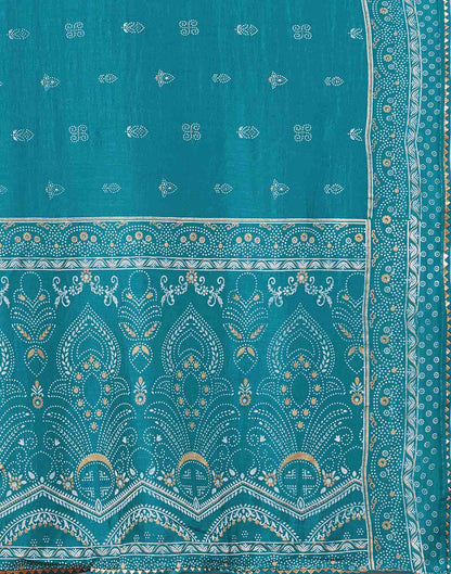 Teal Blue Silk Printed Saree