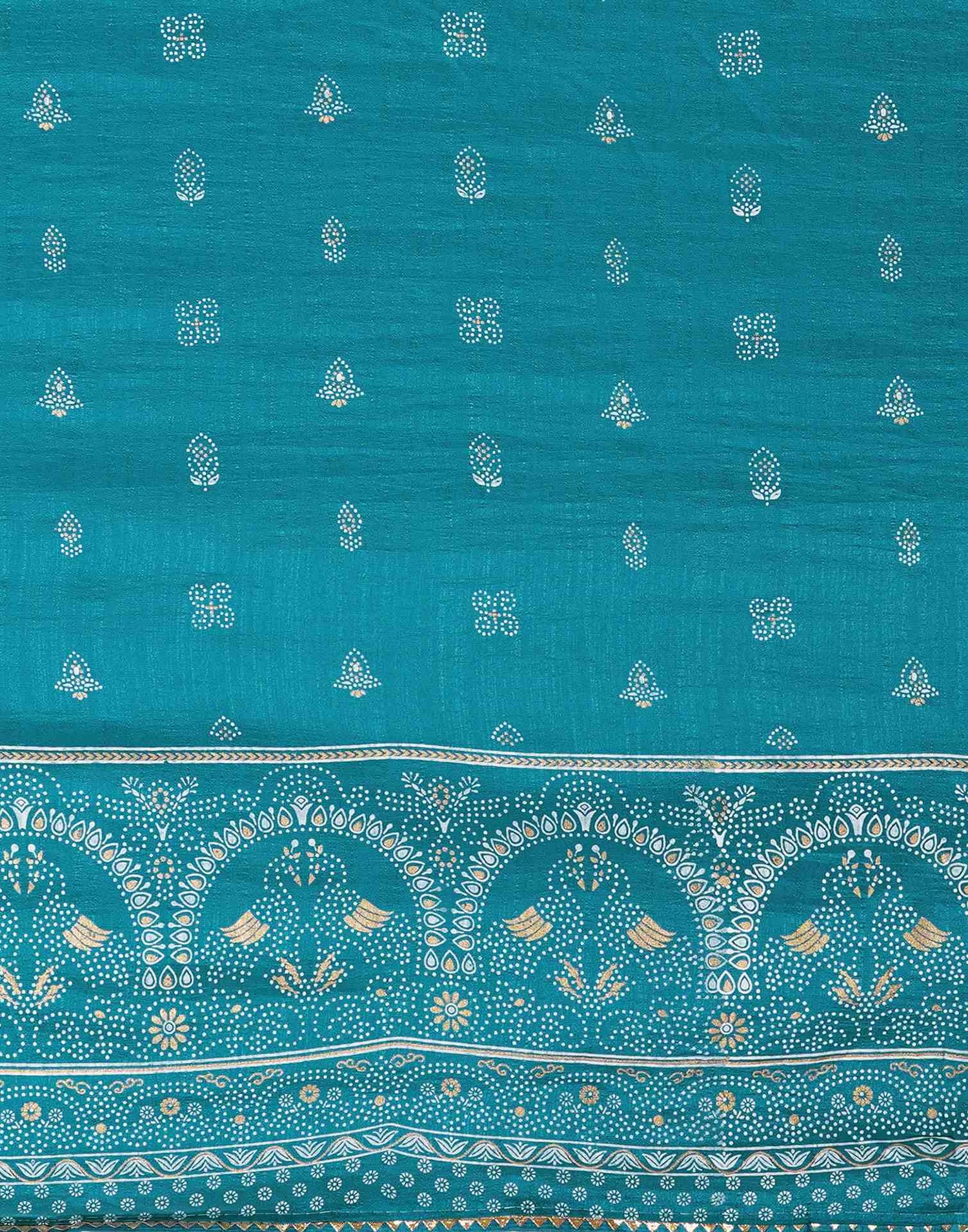 Teal Blue Silk Printed Saree