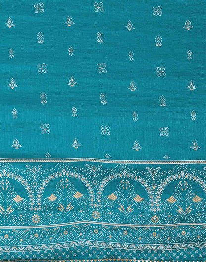 Teal Blue Silk Printed Saree