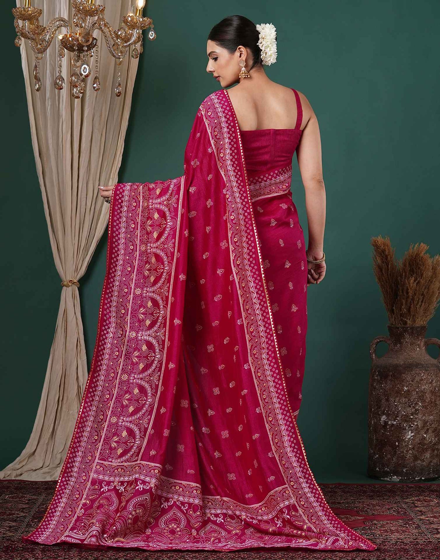 Rani Pink Silk Printed Saree