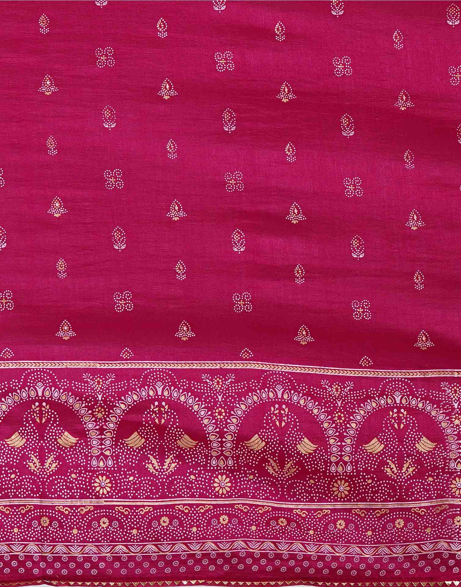Rani Pink Silk Printed Saree